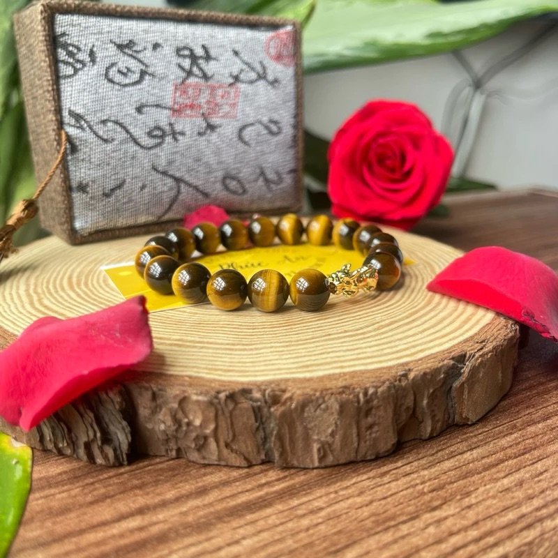 Vòng Tay Đá Mắt Hổ Vàng Nâu Mix Tỳ Hưu – Chiêu Tài, Hộ Mệnh, Tăng Bản Lĩnh 💰